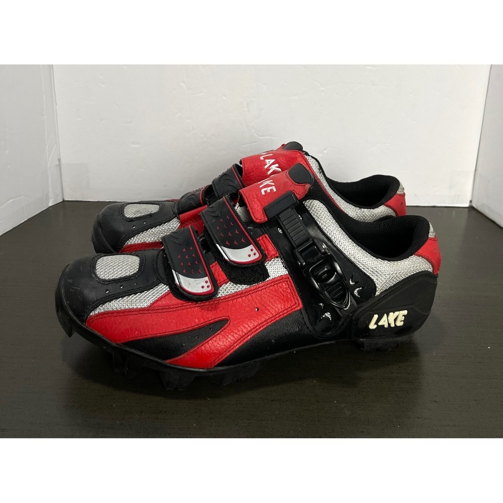 Lake Cycling Shoes Mens size 10 US Red Black Mesh Mountain Bike Bicycle Clip In